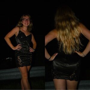 Windsor Black Satin and Lace Chemise